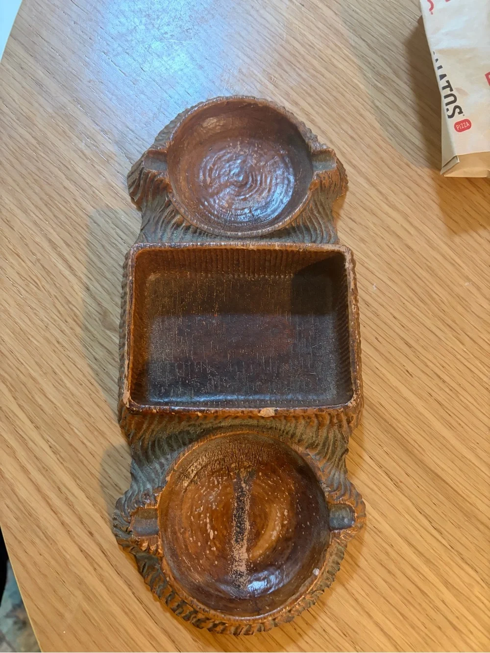 Vintage Syroco Wood Grain Cigarette Holder Ashtray Set